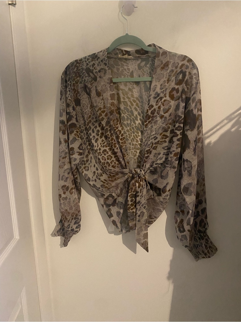 Mystree Leopard Print Tie-Front Blouse